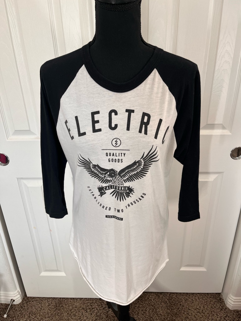 Vintage Electric Family Black & White Raglan Graphic Tee Size Medium